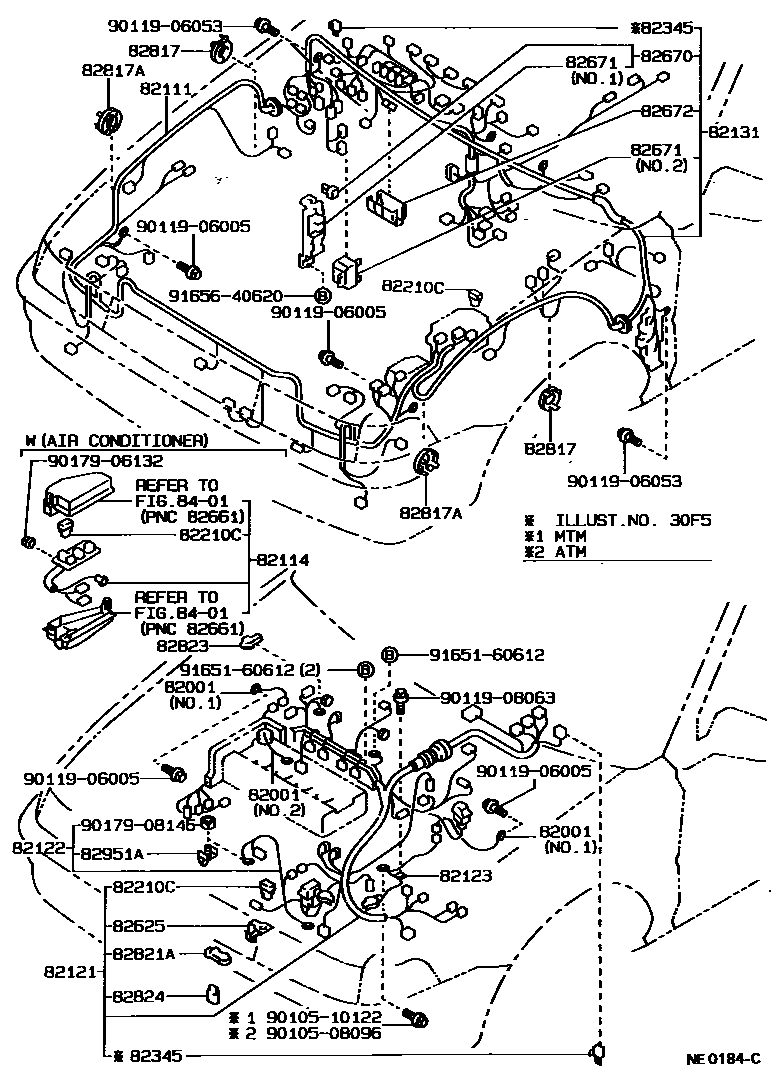 Toyota COROLLA 线束和卡夹 EPC diagram — NE0184C