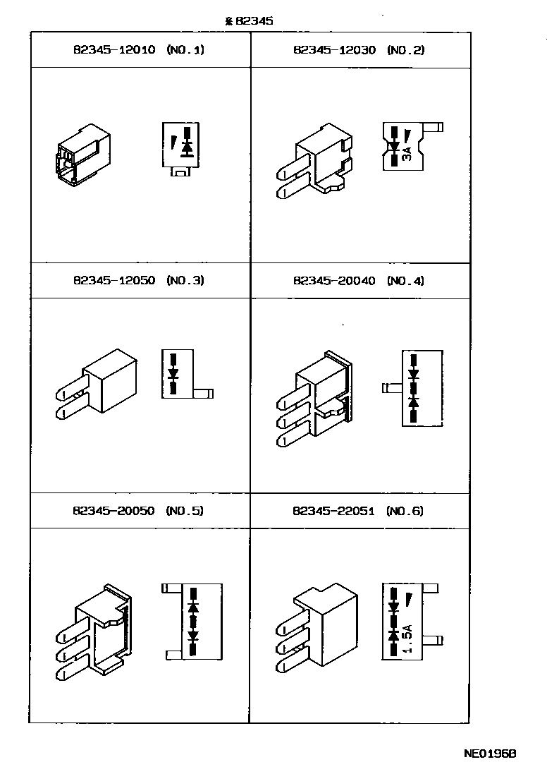 Toyota COROLLA 线束和卡夹 EPC diagram — NE0196B