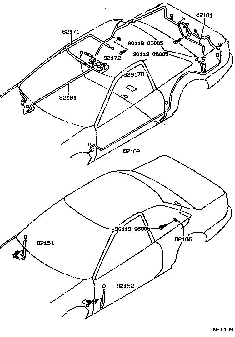 Toyota COROLLA 线束和卡夹 EPC diagram — NE1169