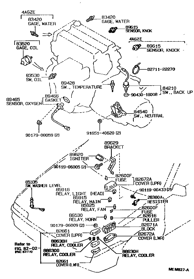 Toyota COROLLA 开关和继电器和ECU EPC diagram — MEM827A