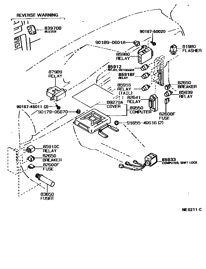 Toyota COROLLA 开关和继电器和ECU EPC diagram — NE0211C