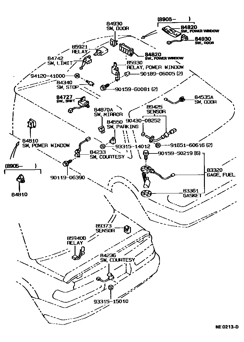 Toyota COROLLA 开关和继电器和ECU EPC diagram — NE0213D