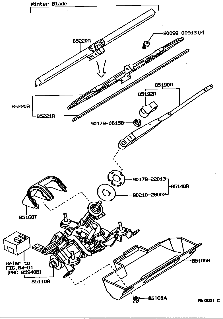 Toyota COROLLA 后刮水器 EPC diagram — NE0021C
