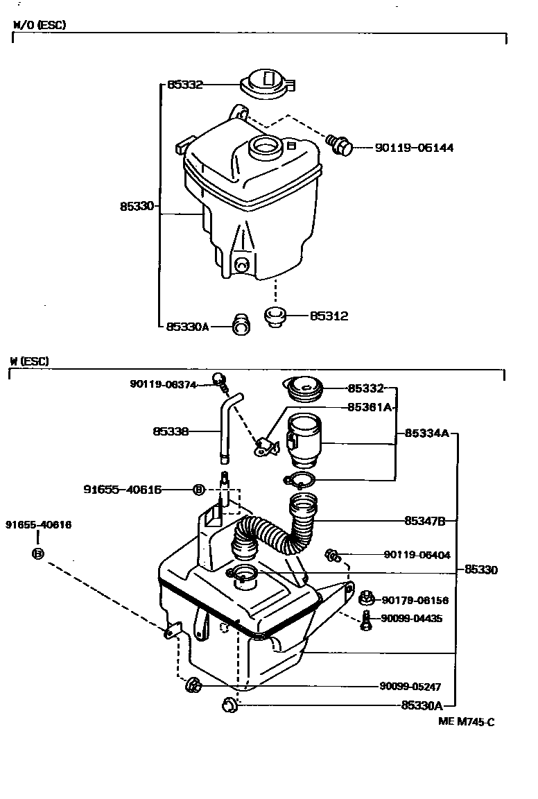 Toyota COROLLA 挡风玻璃清洗器 EPC diagram — MEM745C