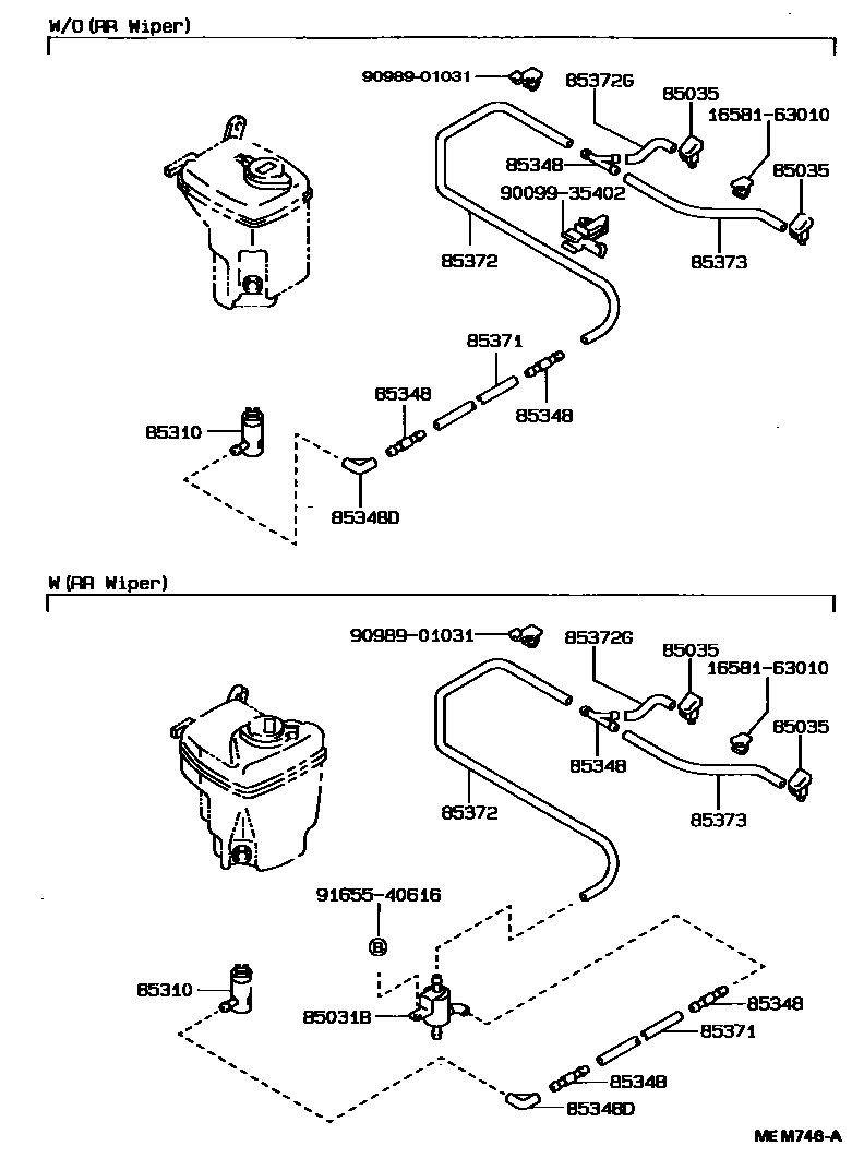 Toyota COROLLA 挡风玻璃清洗器 EPC diagram — MEM746A