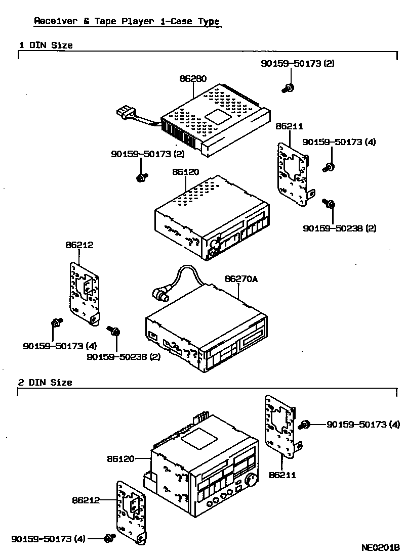 Toyota COROLLA 收音机、放大器和冷凝器 EPC diagram — NE0201B