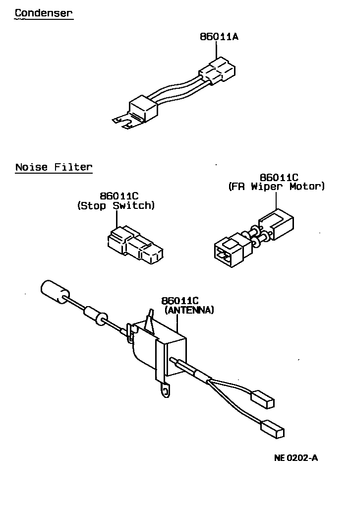 Toyota COROLLA 收音机、放大器和冷凝器 EPC diagram — NE0202A