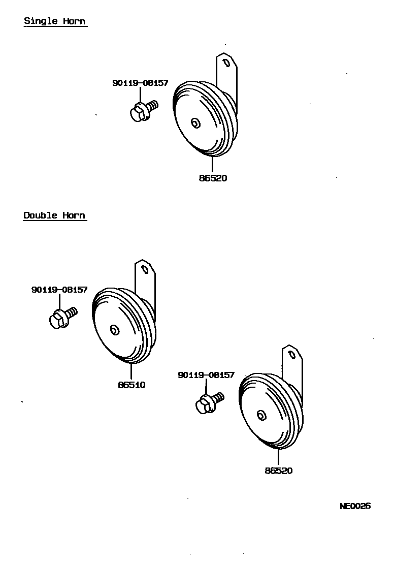 Toyota COROLLA 喇叭 EPC diagram — NE0026
