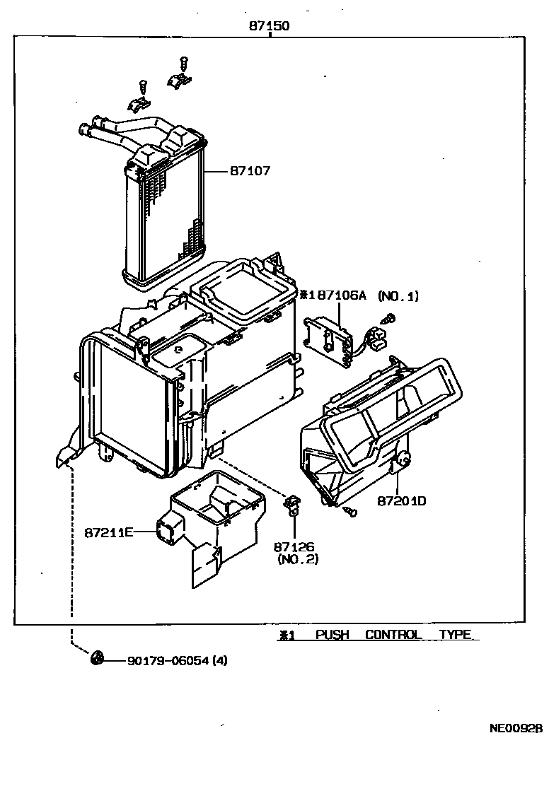 Toyota COROLLA 暖风和空调系统 - 加热装置和鼓风机 EPC diagram — NE0092B