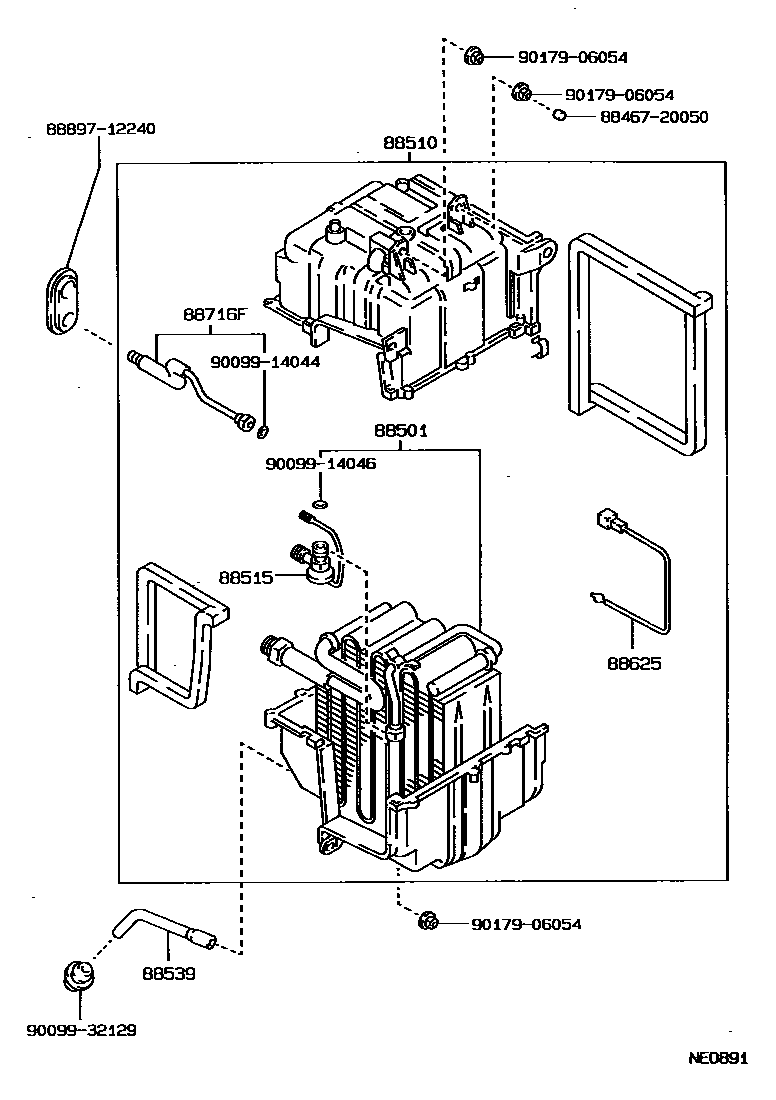 Toyota COROLLA 暖风和空调系统 - 冷却器组件 EPC diagram — NE0891