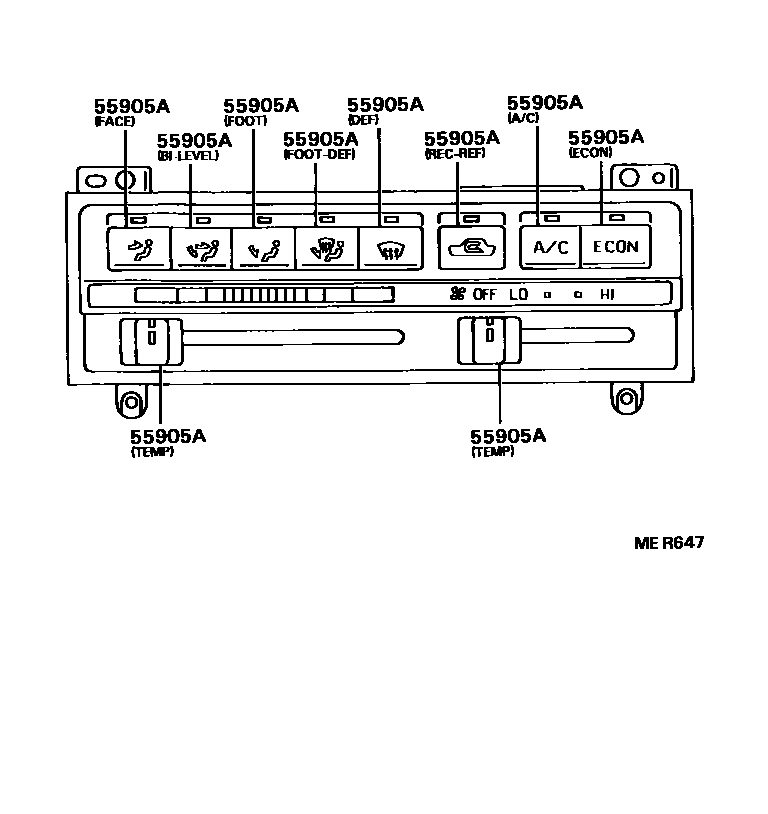 Toyota COROLLA 暖风和空调系统 - 控制器和风管 EPC diagram — MER647