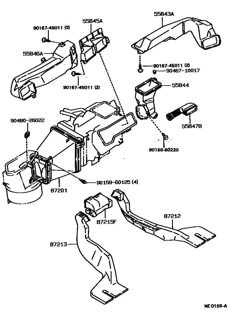 Toyota COROLLA 暖风和空调系统 - 控制器和风管 EPC diagram — NE0159A