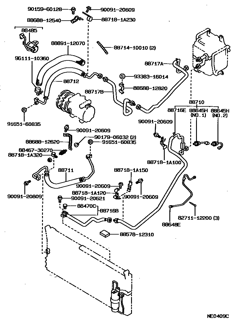 Toyota COROLLA Heating & Air Conditioning - Cooler Piping EPC diagram — NE0409C