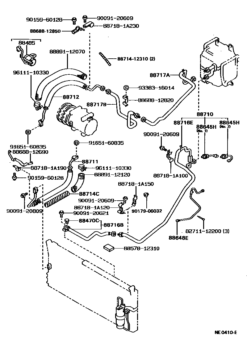 Toyota COROLLA Heating & Air Conditioning - Cooler Piping EPC diagram — NE0410E