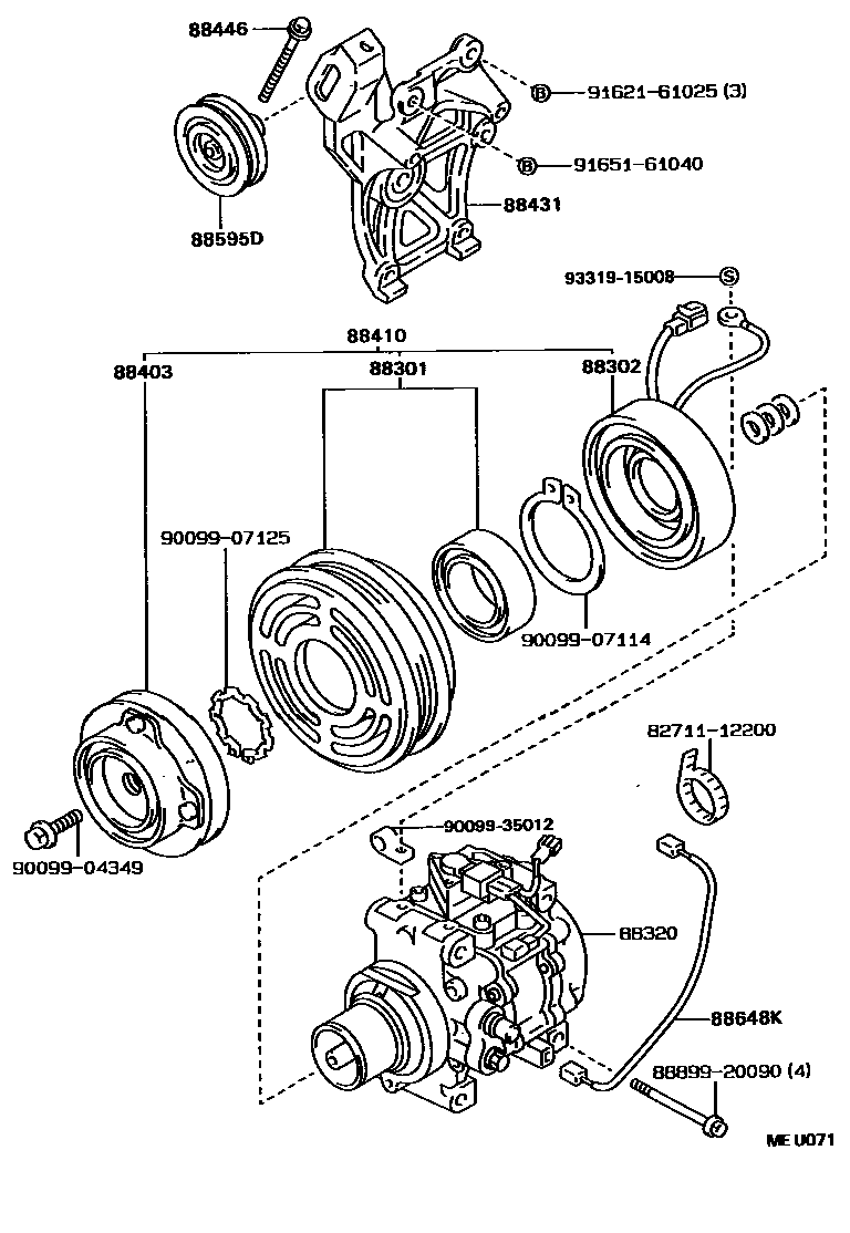 Toyota COROLLA Heating & Air Conditioning - Compressor EPC diagram — MEU071