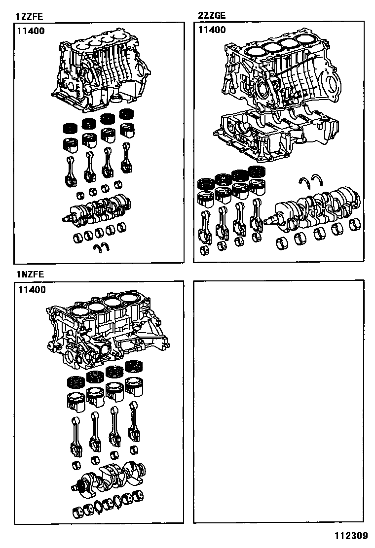 Toyota COROLLA Short Block Assembly EPC diagram — 112309