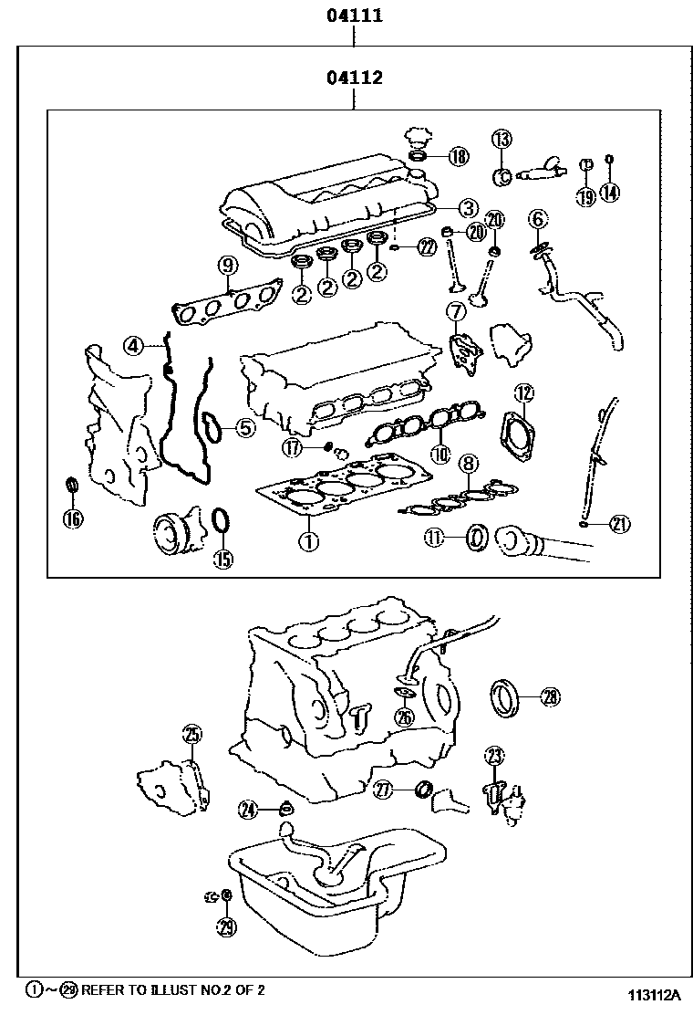 Toyota COROLLA Engine Overhaul Gasket Kit EPC diagram — 113112A