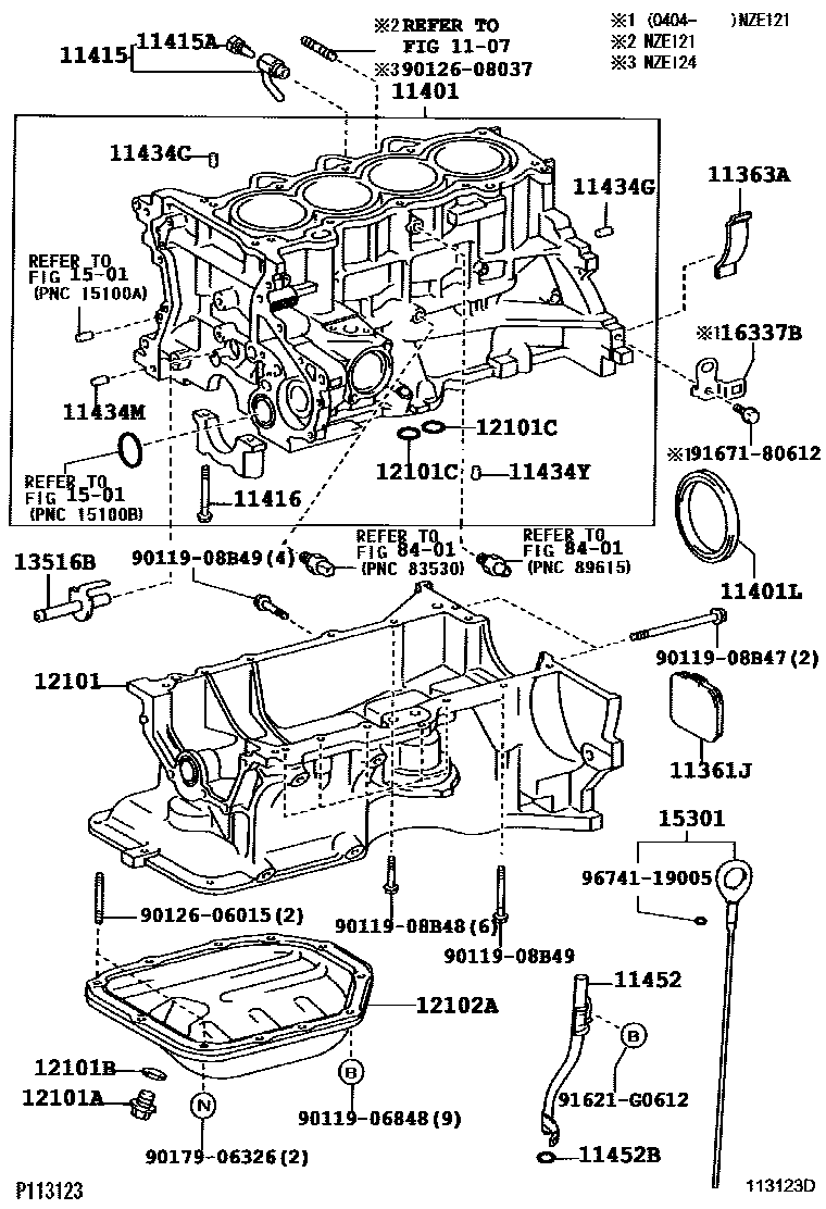 Toyota COROLLA Cylinder Block EPC diagram — 113123D