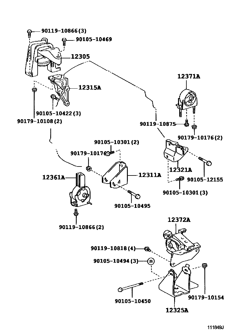 Toyota COROLLA Engine Mounting EPC diagram — 111849J