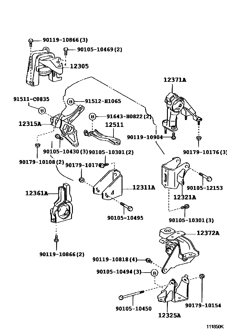Toyota COROLLA Engine Mounting EPC diagram — 111850K