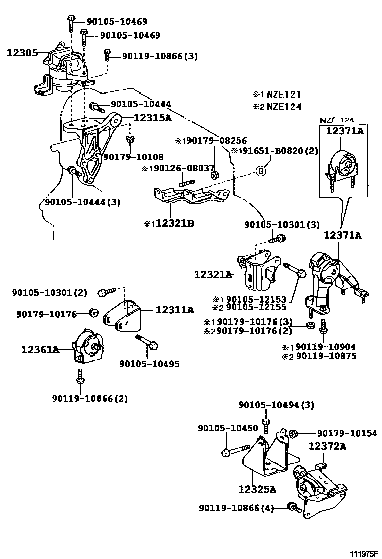 Toyota COROLLA Engine Mounting EPC diagram — 111975F