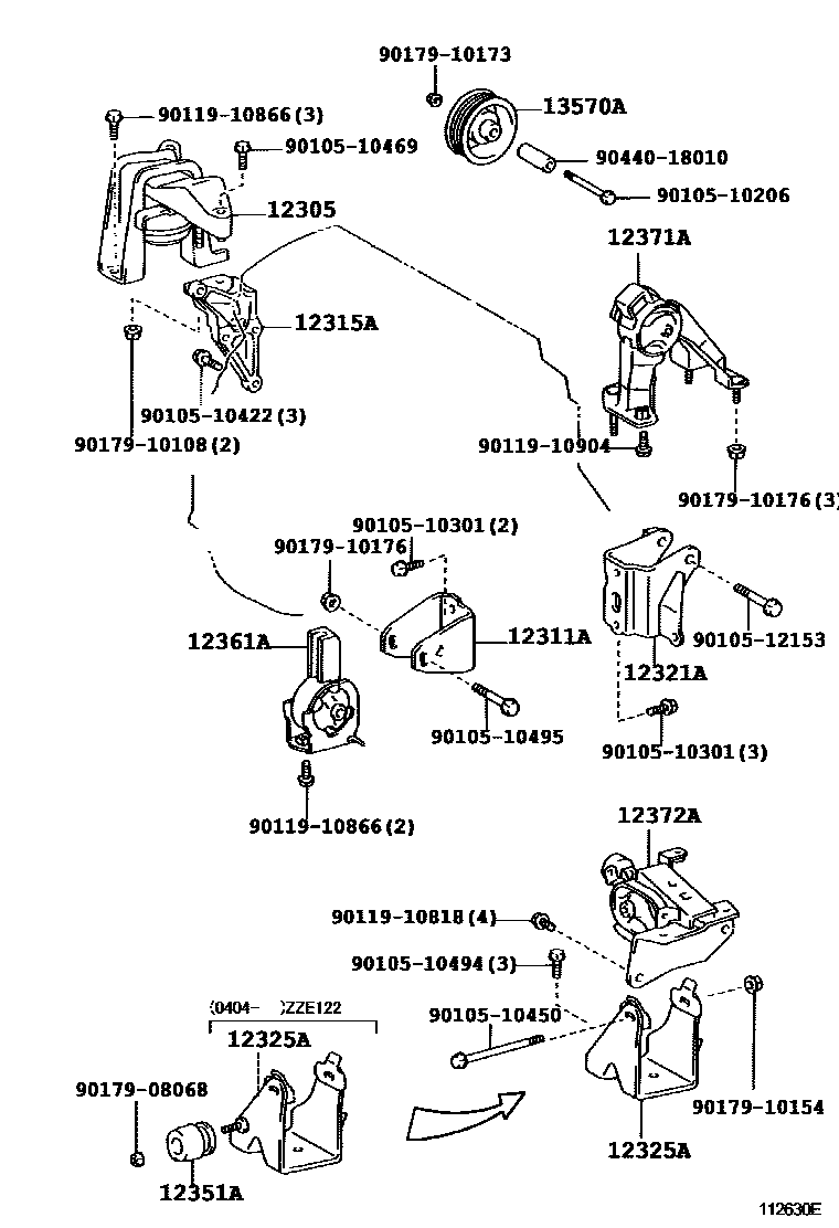 Toyota COROLLA Engine Mounting EPC diagram — 112630E