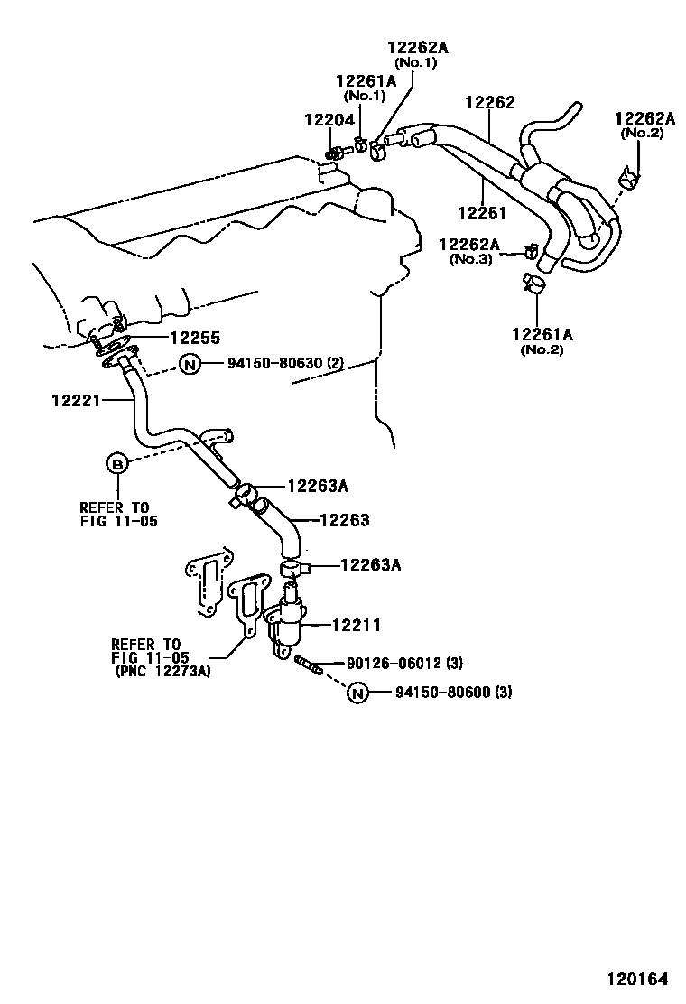 Toyota COROLLA Ventilation Hose EPC diagram — 120164