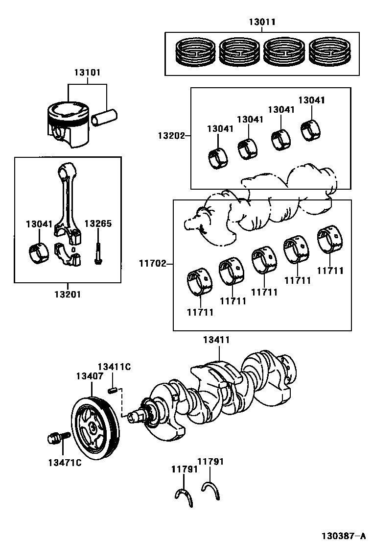 Toyota COROLLA Crankshaft & Piston EPC diagram — 130387A