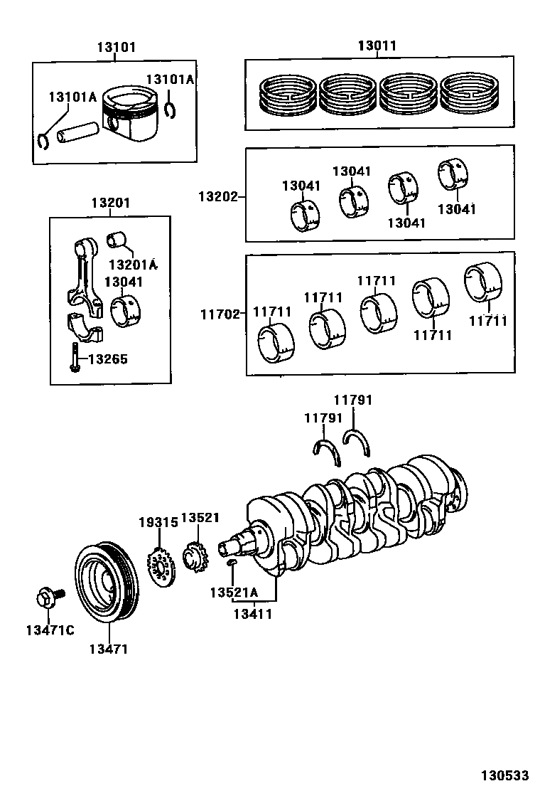Toyota COROLLA Crankshaft & Piston EPC diagram — 130533