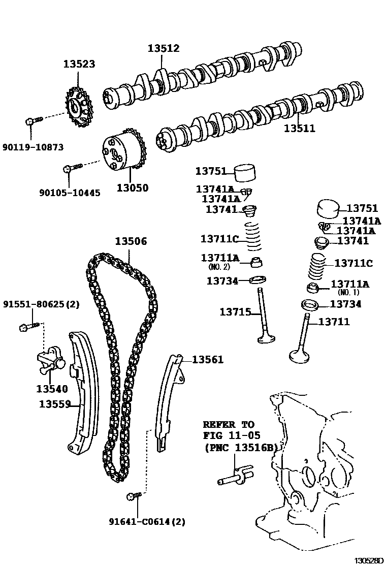 Toyota COROLLA Camshaft & Valve EPC diagram — 130528D
