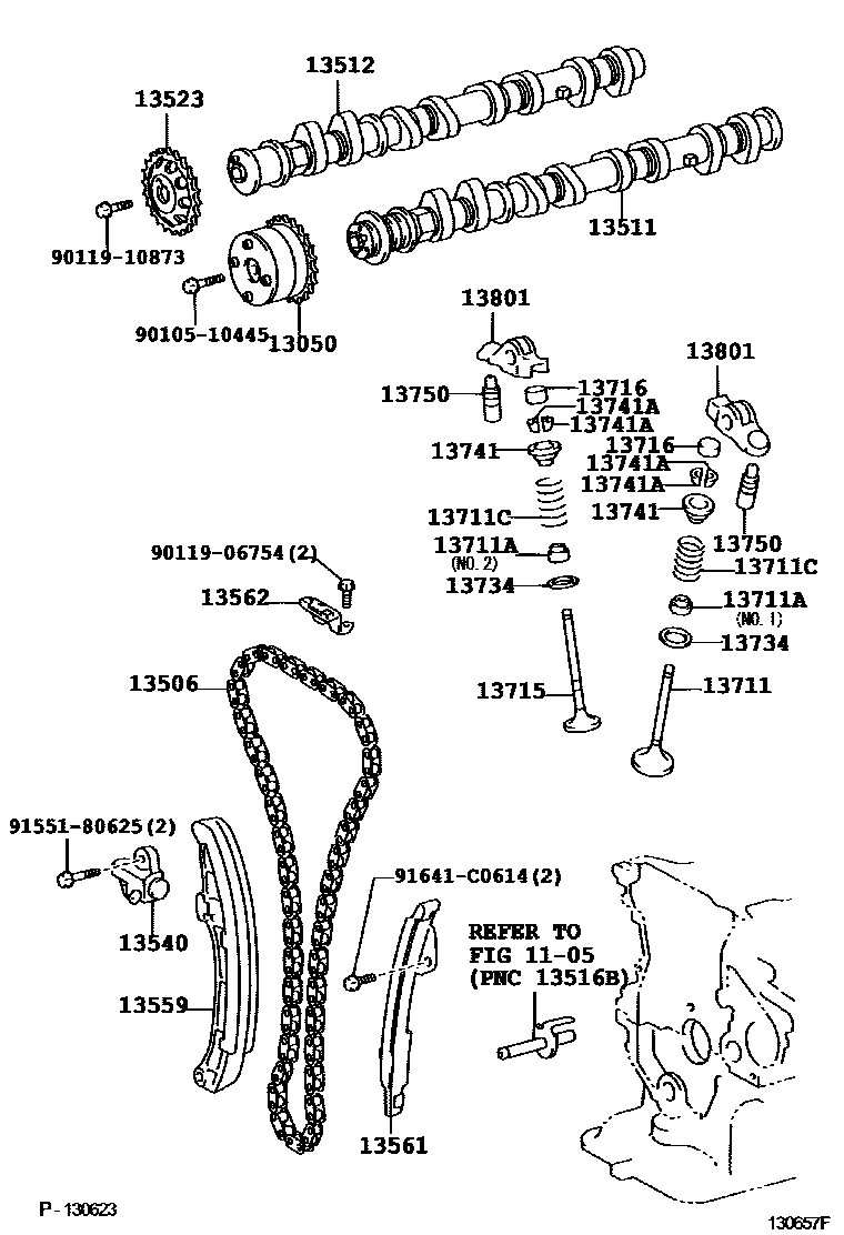 Toyota COROLLA Camshaft & Valve EPC diagram — 130657F