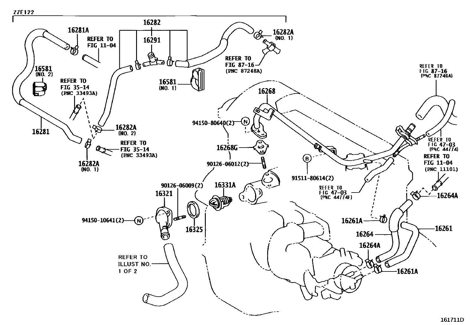 Toyota COROLLA RADIATOR & WATER OUTLET EPC diagram — 161711D