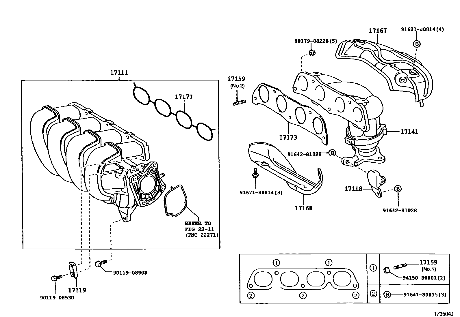 Toyota COROLLA Manifold EPC diagram — 173504J