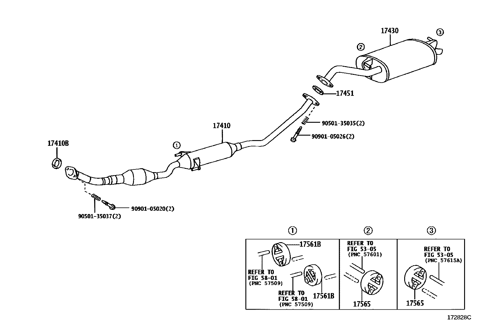 Toyota COROLLA Exhaust Pipe EPC diagram — 172828C