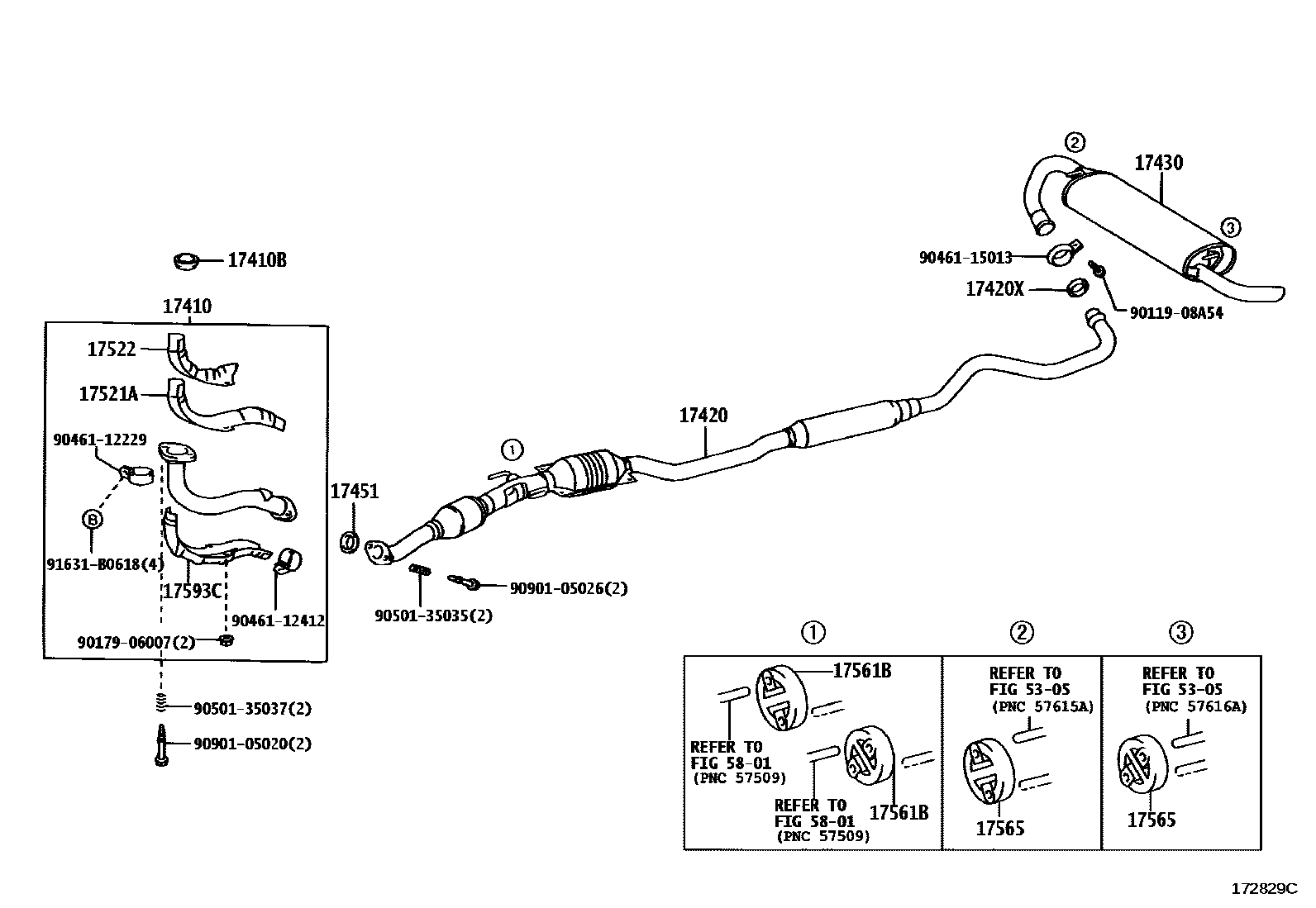 Toyota COROLLA Exhaust Pipe EPC diagram — 172829C