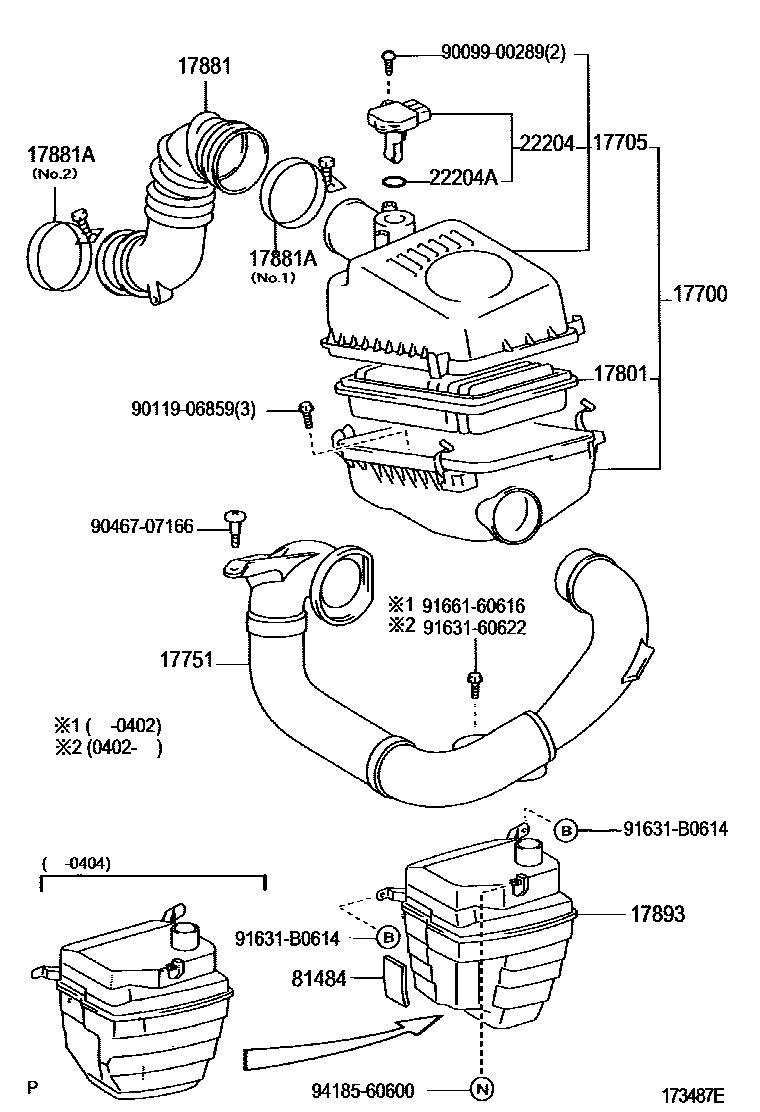 Toyota COROLLA Air Cleaner EPC diagram — 173487E