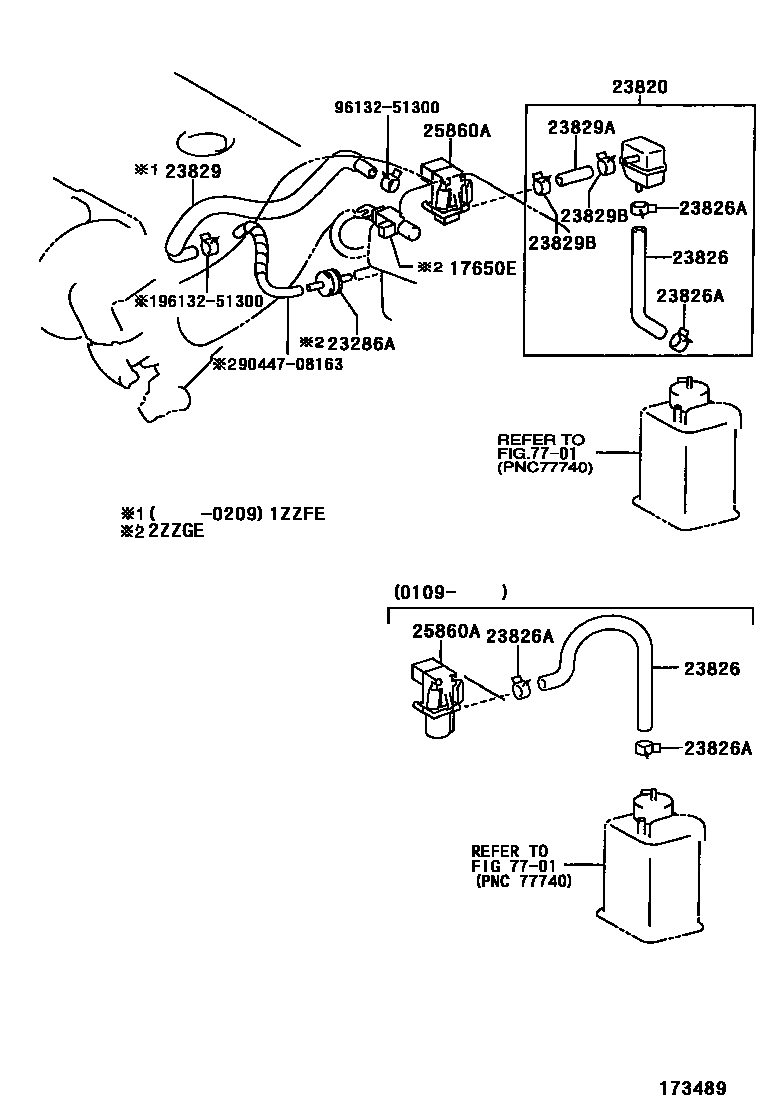 Toyota COROLLA vacuum tube EPC diagram — 173502