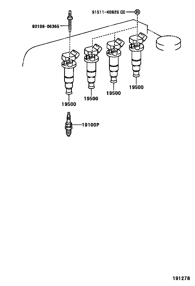 Toyota COROLLA 点火线圈和火花塞 EPC diagram — 191278