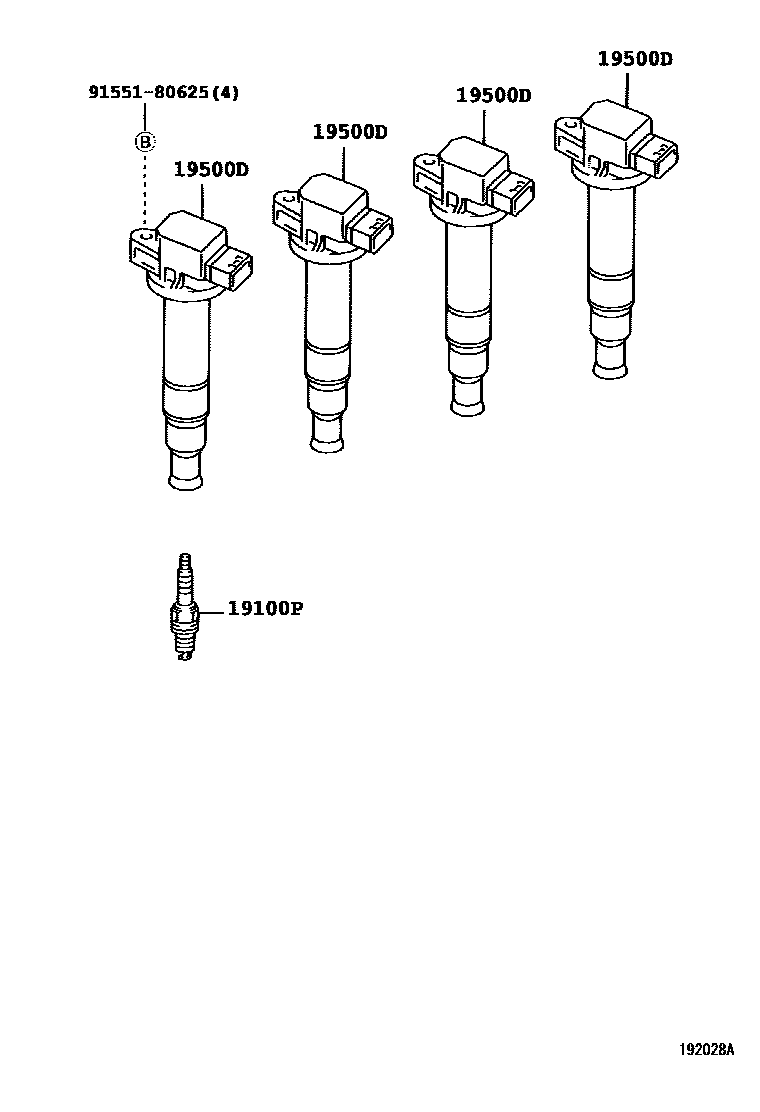 Toyota COROLLA 点火线圈和火花塞 EPC diagram — 192028A
