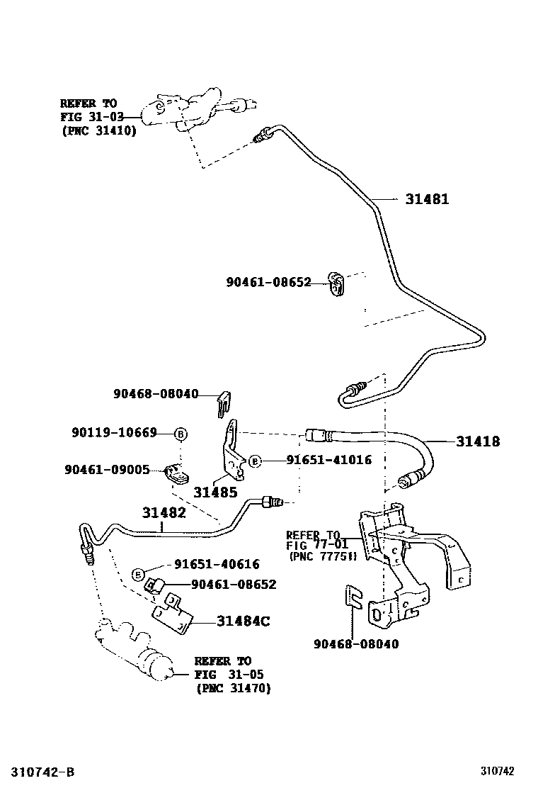 Toyota COROLLA 离合器踏板和挠性软管 EPC diagram — 310742G