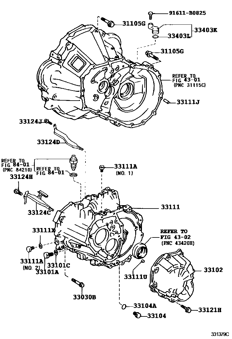 Toyota COROLLA 离合器壳和变速器壳(MTM) EPC diagram — 331379C