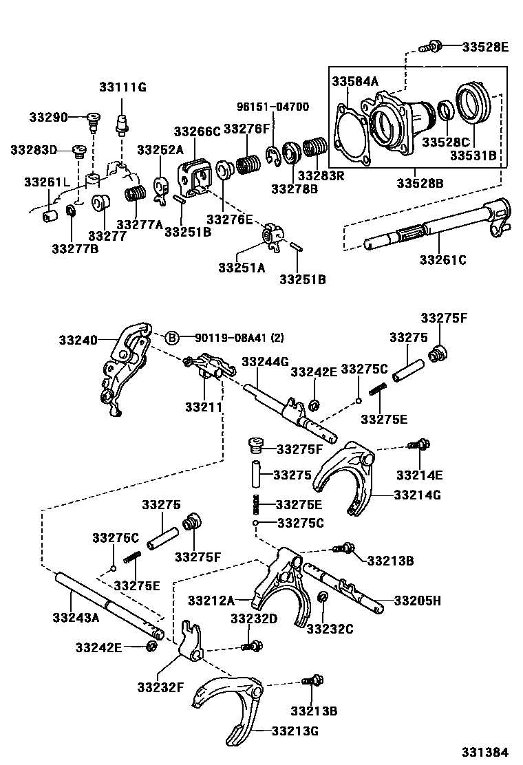 Toyota COROLLA 换档拨叉和换档杆轴(MTM) EPC diagram — 331384