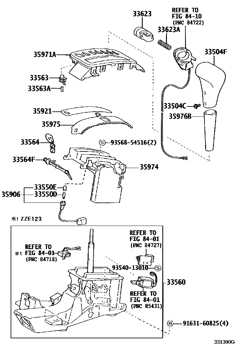 Toyota COROLLA Shift Lever & Retainer EPC diagram — 331390G