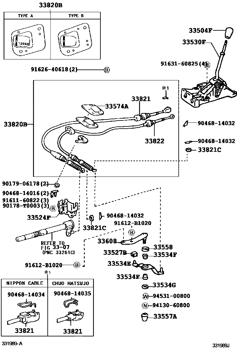Toyota COROLLA Shift Lever & Retainer EPC diagram — 331989J