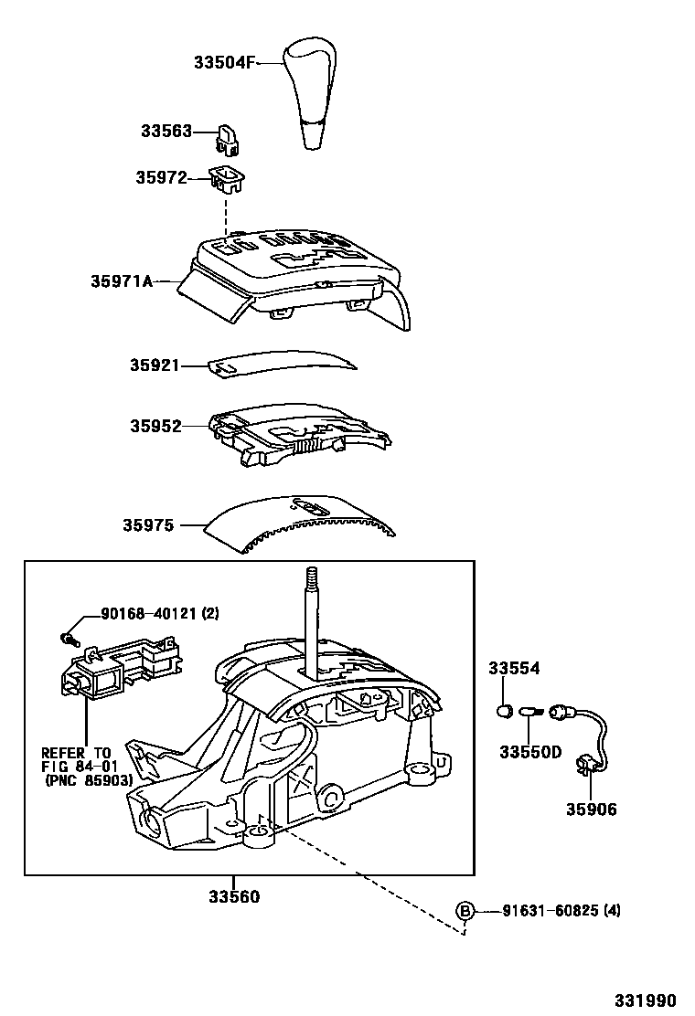 Toyota COROLLA Shift Lever & Retainer EPC diagram — 331990