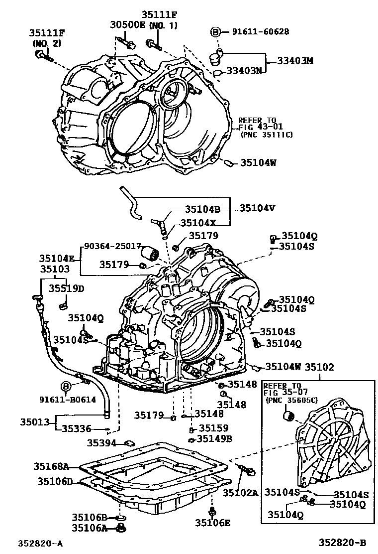 Toyota COROLLA 变速器壳和油底壳(ATM) EPC diagram — 352820B