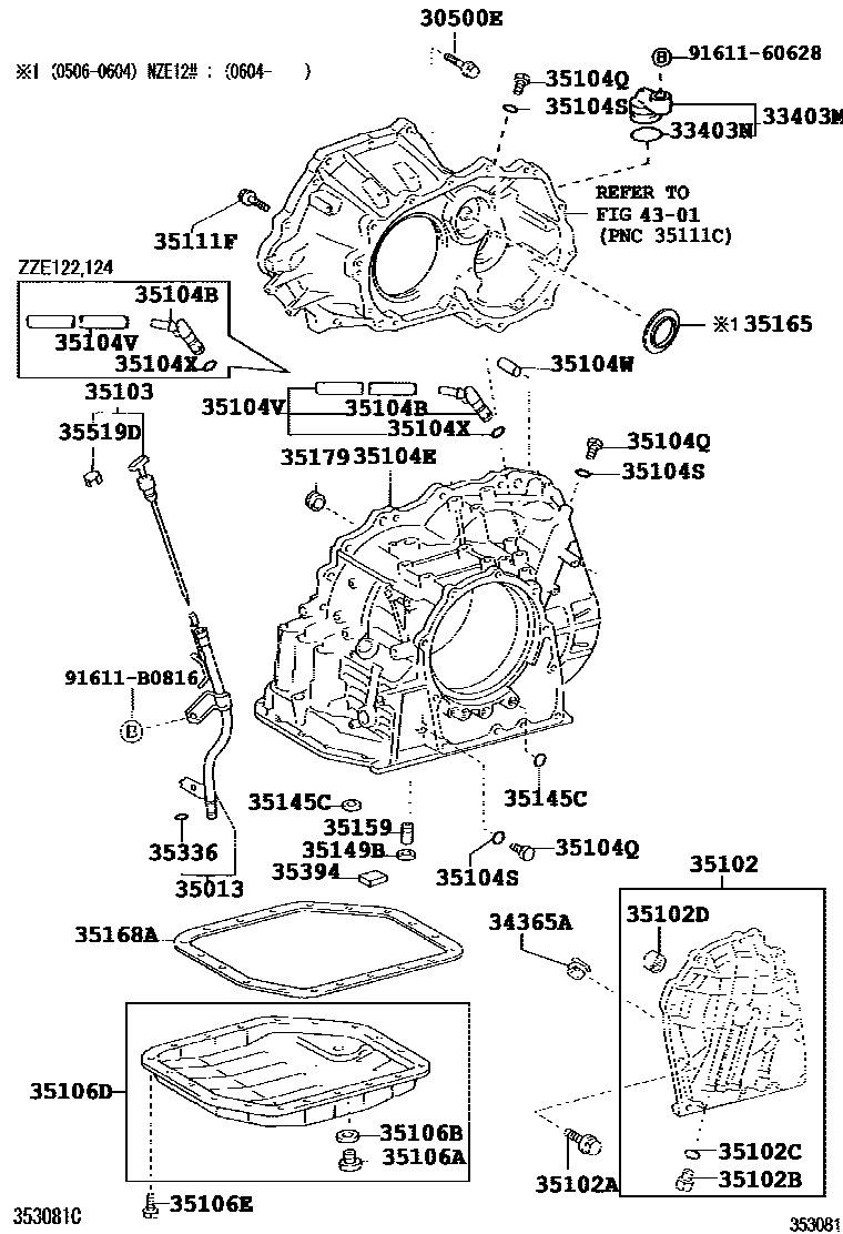 Toyota COROLLA 变速器壳和油底壳(ATM) EPC diagram — 353081F