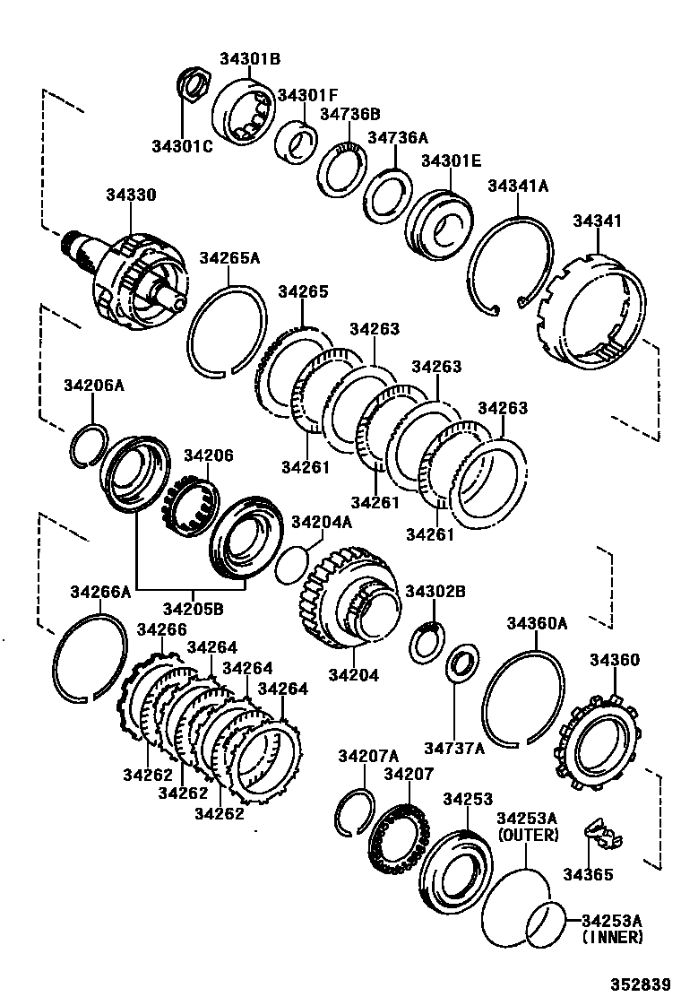 Toyota COROLLA 超速档齿轮(ATM) EPC diagram — 352839