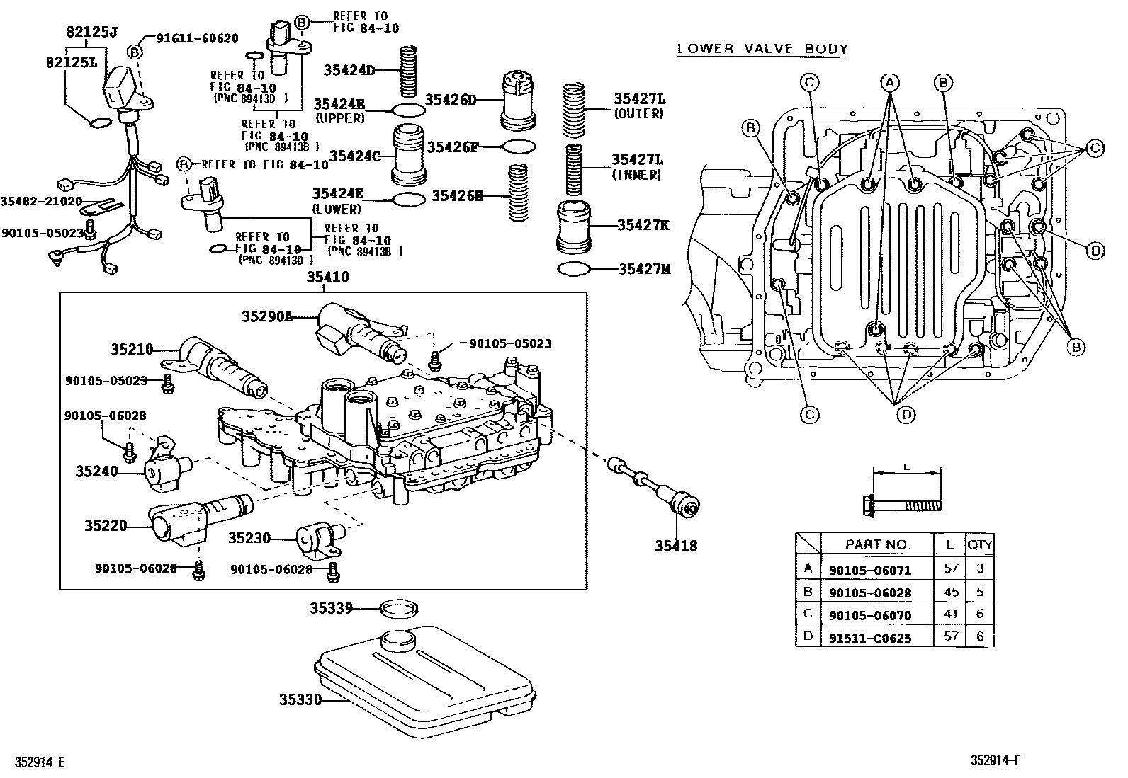 Toyota COROLLA 阀体和滤油网(ATM) EPC diagram — 352914E