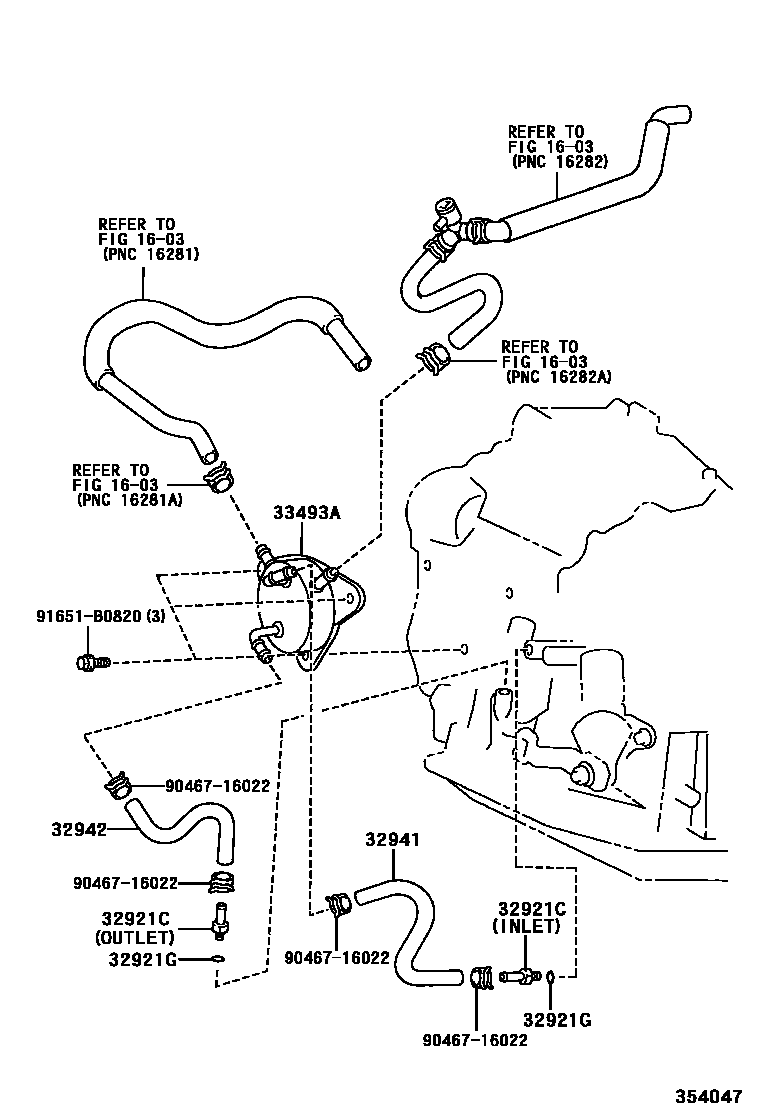 Toyota COROLLA 变速器油冷却器和配管(ATM) EPC diagram — 354047